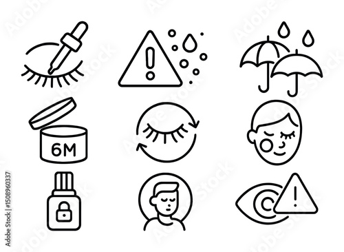 Eye care routine and safety icons for skincare and beauty design