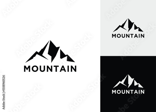 Mountain peak snow logo design, travel symbol , adventure vector illustration.	