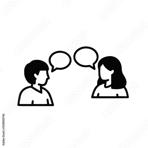 Two people communicating, simple black and white style, for websites and presentations