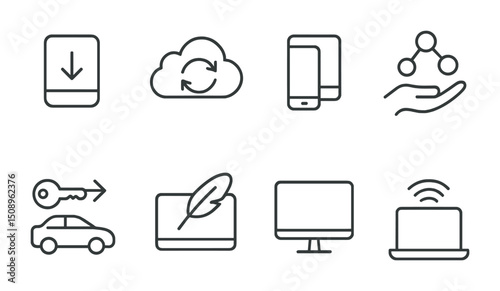 Modern technology icons for digital interface and communication design