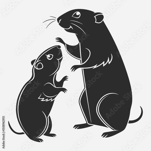 Cute gophers mother and child illustration minimalist silhouette wildlife rodent animals