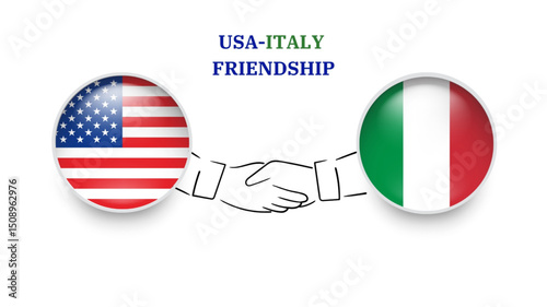 USA and italy flags in circle with shake hand. USA And italy friendship. USA And italy flags, isolated on white background. Vector illustrator