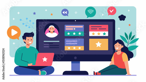 A digital display ad for a streaming service promoting personalized movie and TV show suggestions based on the users previous viewing history and ratings.. Vector illustration