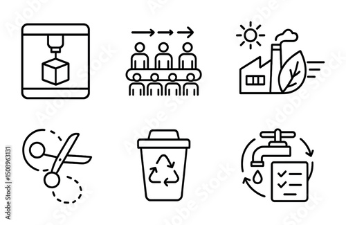 Sustainable manufacturing and recycling icons for eco-friendly designs