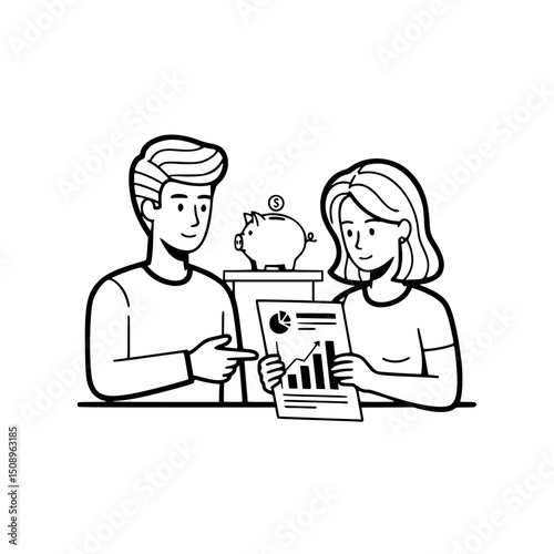 Couple reviewing financial report, with copy space