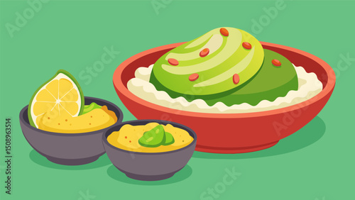 A creamy avocado cilantro rice served as a side dish to any Mexican feast.. Vector illustration