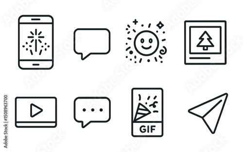 Festive communication icons set for digital media and messaging design
