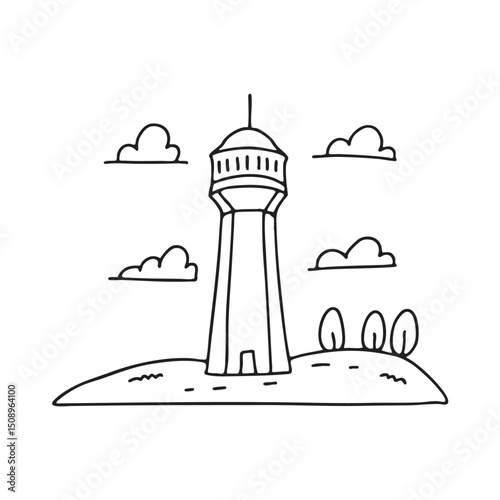 A tower placed beside a hill in open daylight