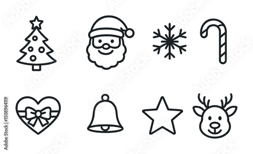 Christmas holiday icons set with santa, tree, and reindeer for festive design