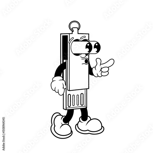 Retro character design of usb flash drive shocked outline