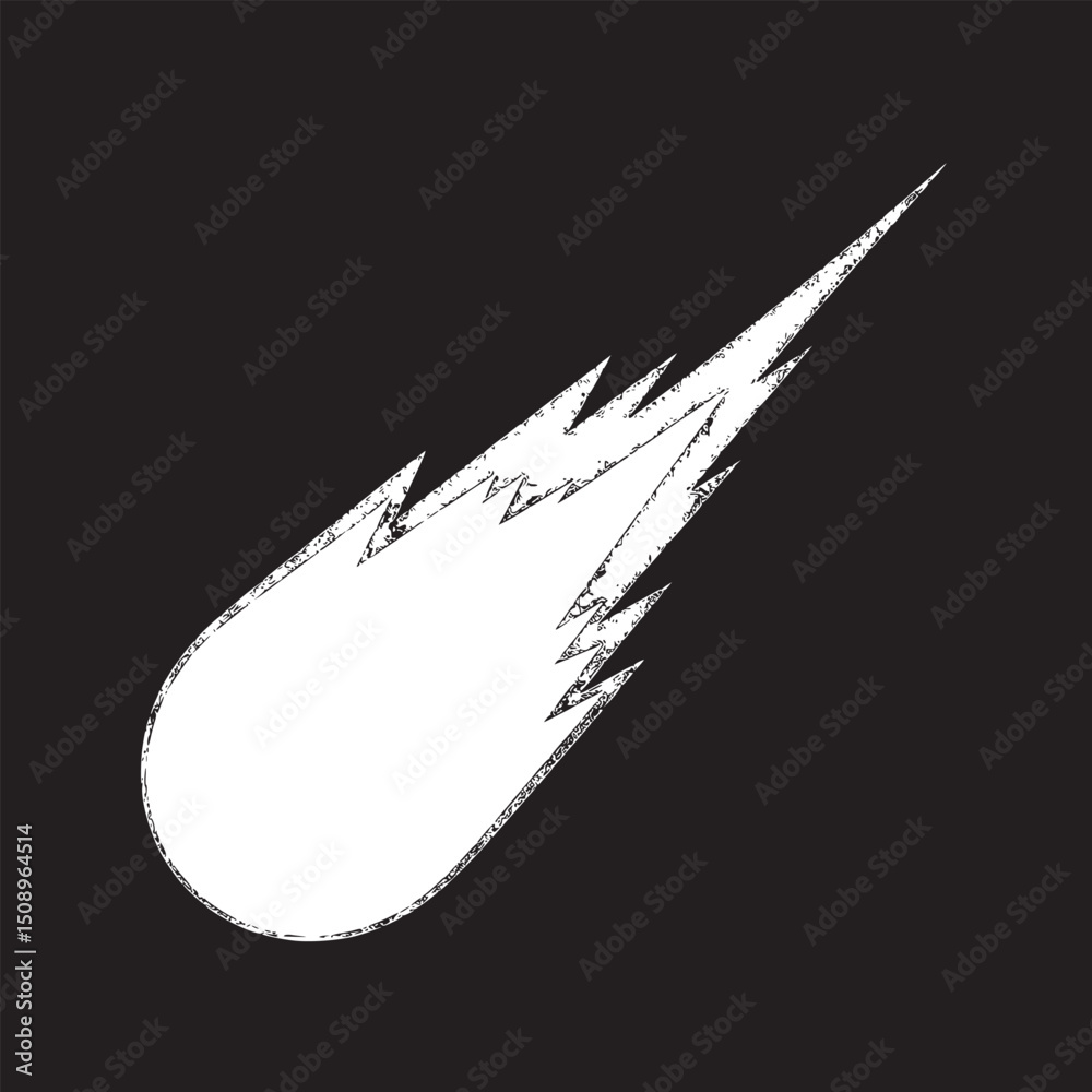 Fototapeta premium Illustration of a stylized comet with a white body and orange and yellow flames on a black background