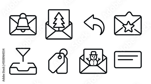 Icon set featuring email notifications and holiday greetings design