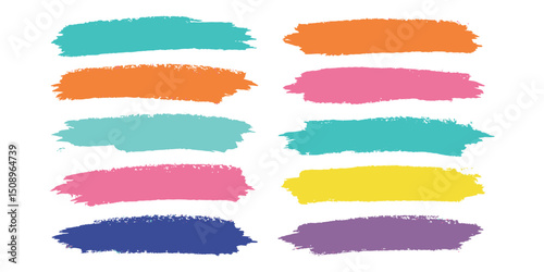 "Bright Colorful Paint Brush Stroke Set – Flat Vector Texture Swatches in Vibrant Colors"