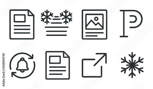 Winter document and notification icons set for digital design projects