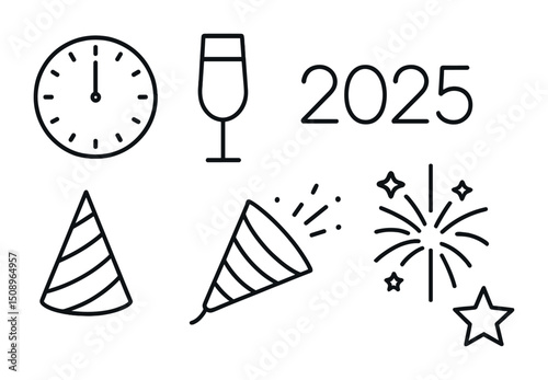 New year 2025 celebration elements for festive design projects