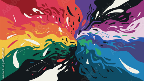 An artistic abstract swirl featuring a harmonious blend of bold colors creating fluid shapes. Ideal for creative projects, digital art, and modern designs.