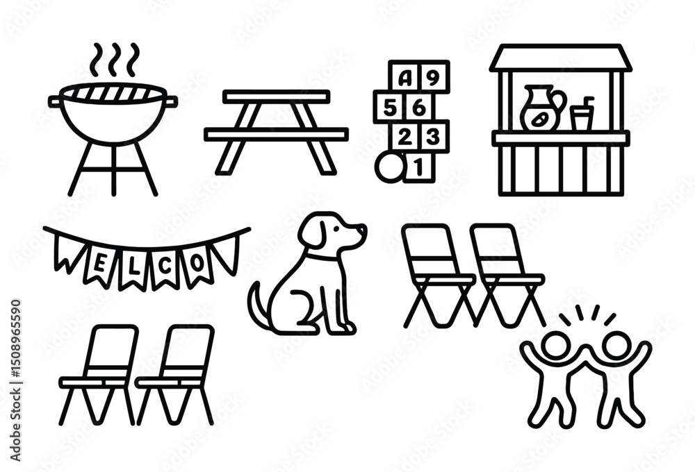 Outdoor picnic and playground fun elements for creative designs Outdoor picnic and playground fun elements for creative designs