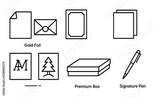 Elegant stationery and gift set design with gold foil and signature pen elements