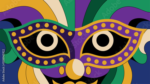 Vibrant and artistic illustration of a carnival mask, featuring bold colors and intricate designs. Perfect for festive occasions like Mardi Gras or celebrations.