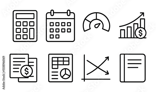 Financial planning and analytics icons for business strategy and data visualization