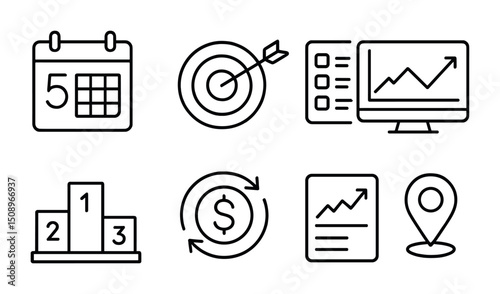 Business planning and analytics icons for success and strategy design
