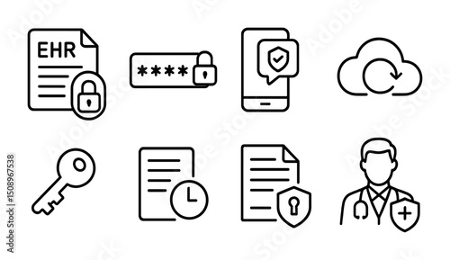 Secure digital health: icons for electronic records and data protection