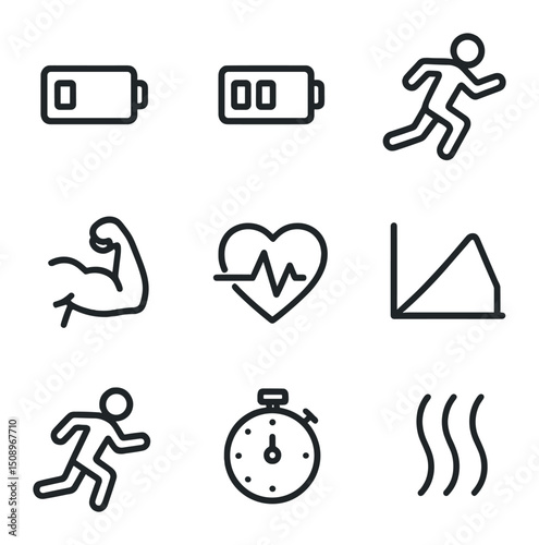 Tabata Intensity Icons. Outline icon set of Tabata intensity levels: low intensity, moderate intensity, high intensity, maximum