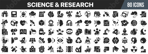 Science and research black icons collection. Big UI icon set in a flat design. Vector illustration EPS10