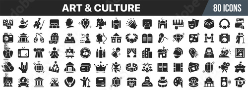 Art and culture black icons collection. Big UI icon set in a flat design. Vector illustration EPS10