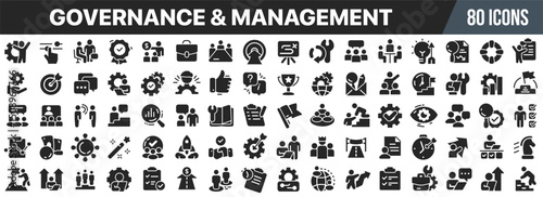 Governance and management black icons collection. Big UI icon set in a flat design. Vector illustration EPS10