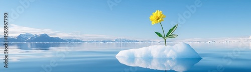 Blooming resilience a yellow flower on ice in stunning arctic landscape nature photography serene environment
