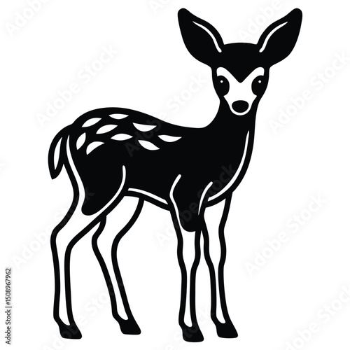 Black and white silhouette of a fawn deer