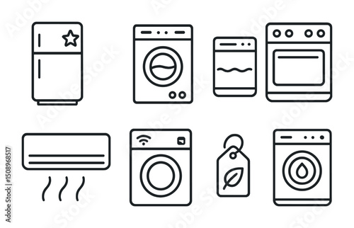 Home appliance icons for kitchen and laundry room design projects