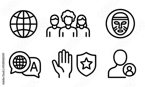 Global communication and privacy icons for digital security and social connections