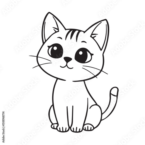 Cute cartoon cat sitting isolated on white background