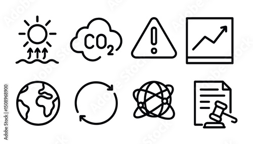 Climate change and sustainability icons for environmental awareness design