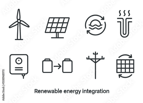 Renewable energy icons set for sustainable design projects