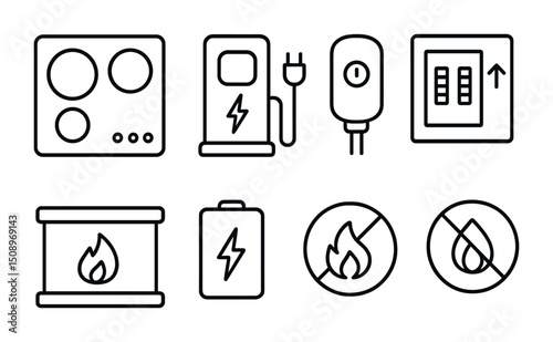 Icons for energy, power, and safety themes in modern utilities design