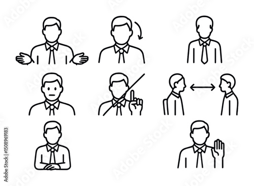 Business communication and body language icons for presentation design