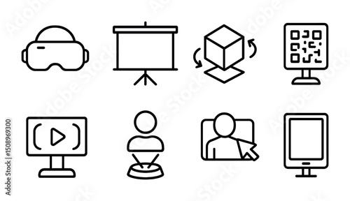 Virtual and augmented reality icons for digital learning and technology concepts