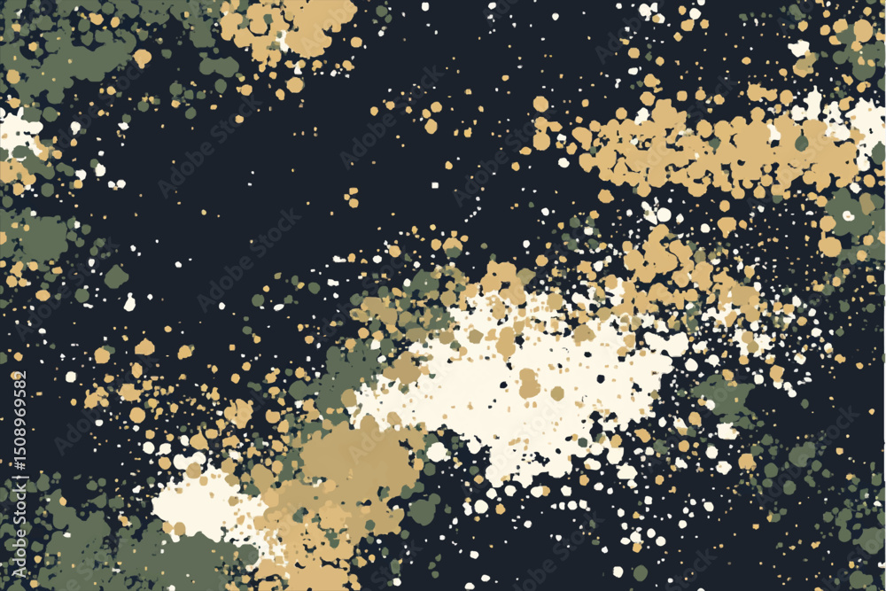 A military camouflage pattern with an olive green, black, and white color scheme.Military and hunting uniform camouflage pattern for textile print