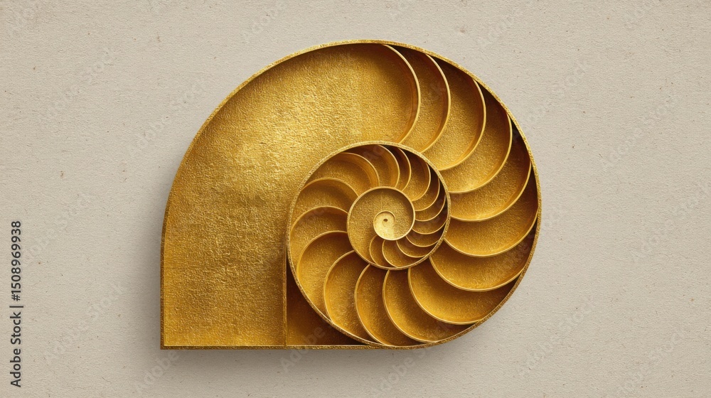 Obraz premium Abstract gold spiral shaped object representing dynamic movement and flow in the golden ratio concept