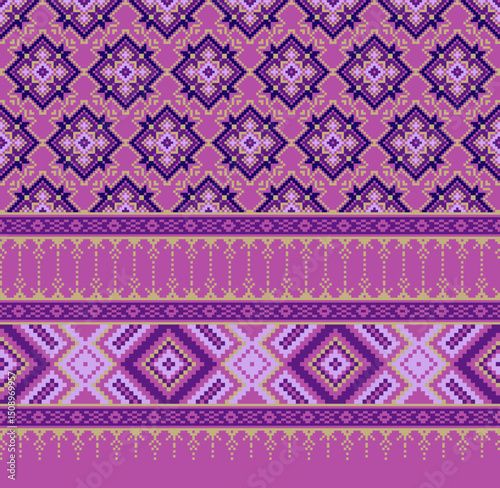 Fabric pixel abstract geometric pattern Thai style design for clothing, fabric, background, wallpaper, wrapping, batik. Knitwear, Embroidery style. Aztec geometric art ornament print.