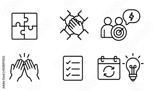 Business collaboration and innovation icons for teamwork and goal setting