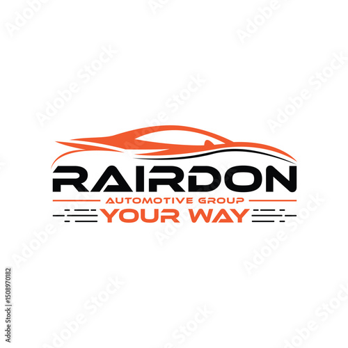 Rairdon Automotive Group logo with sleek car silhouette and bold tagline design