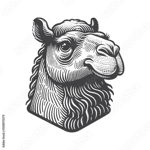 Vintage Hand-Drawn Dromedary Camel Illustration – Curious Expression Engraved Style Vector For T-Shirts Posters Stickers And Nomadic Apparel