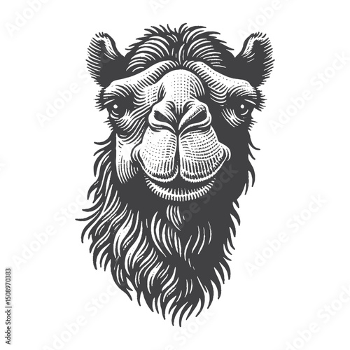 Vintage Hand-Drawn Dromedary Camel Illustration – Curious Expression Engraved Style Vector For T-Shirts Posters Stickers And Nomadic Apparel