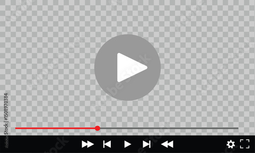 Multimedia video player with play button, play video window with navigation icons, video streaming frame on internet, modern social media video player interface template live digital stream