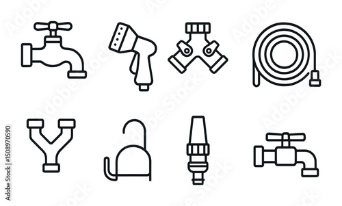 Garden watering tools icons for diy projects and organization