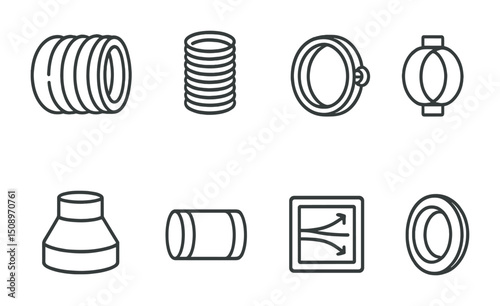 Industrial pipe fittings and equipment icons for engineering design projects
